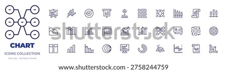Chart icons collection. Thin Line icons, editable stroke. barchart, burndown, chart, computer, diagram, donutchart, ganttchart, graph, graphic, areachart.