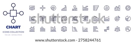 Chart icons collection. Thin Line icons, editable stroke. analytics, barchart, benefit, chart, statistics, timeline, fluctuation, graph, graphic, heat, loss.