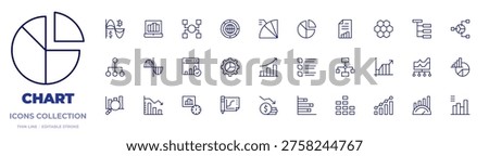 Chart icons collection. Thin Line icons, editable stroke. analytics, bankruptcy, barchart, benchmark, chart, search, statistics, time, diagram, fluctuation.