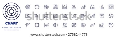 Chart icons collection. Thin Line icons, editable stroke. accountant, analytics, areachart, barchart, bargraph, chart, cycle, dataanalytics, doughnut, graph.