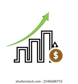Chart Icons. growing bar graph icon. Business charts and graph icons. Statistics and Analytics Outline Icon, down or up arrow. mixed design style