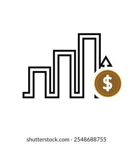 Iconos de gráfico. Icono de gráfico de barra creciente. Gráficos de negocios e iconos gráficos. Icono de esquema de estadísticas y análisis, flecha abajo o arriba. estilo de diseño mixto