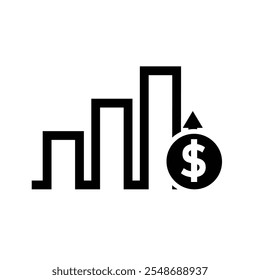 Chart Icons. growing bar graph icon. Business charts and graph icons. Statistics and Analytics Outline Icon, down or up arrow. solid design style