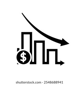 Chart Icons. growing bar graph icon. Business charts and graph icons. Statistics and Analytics Outline Icon, down or up arrow. solid design style