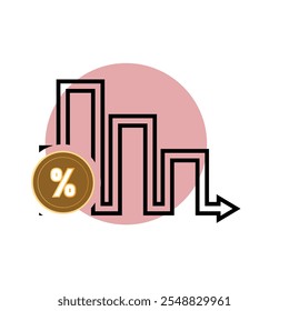 Iconos de gráfico. Icono de gráfico de barra creciente. Gráficos de negocios e iconos gráficos. Icono de esquema de estadísticas y análisis, flecha abajo o arriba. estilo de diseño mixto