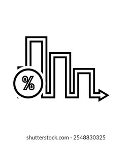 Ícones de gráfico. ícone de gráfico de barras crescente. Gráficos de negócios e ícones de gráficos. Ícone de Outline de Estatística e Análise, seta para baixo ou para cima. estilo de design de linha
