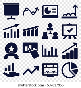 Chart icons set. set of 16 chart filled icons such as board, heartbeat, graph, graph on hand, hand on graph, medal