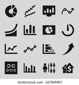 Chart icons set. set of 16 chart filled icons such as structure, eye test, line graph, stopwatch camera, graph, arrow up