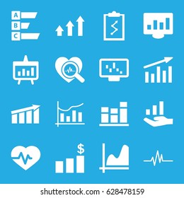 Chart icons set. set of 16 chart filled icons such as heartbeat, heartbeat search, graph, graph on hand, statistic