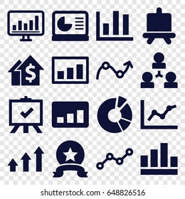Chart icons set. set of 16 chart filled icons such as board, line graph, graph, medal, dolar growth