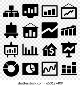 Chart icons set. set of 16 chart filled icons such as board, graph, dolar growth, graph on board