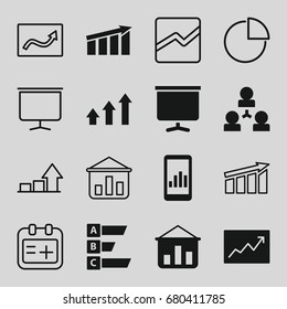 Chart icons set. set of 16 chart filled and outline icons such as board, line graph, graph, statistic, medical appointment