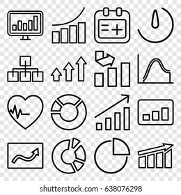 Chart icons set. set of 16 chart outline icons such as graph, heartbeat, medical appointment, stopwatch camera