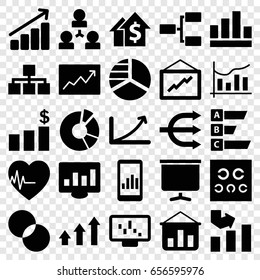 Chart icons set. set of 25 chart filled icons such as graph, circle intersection, eye test, heartbeat, board, line graph, structure, statistic