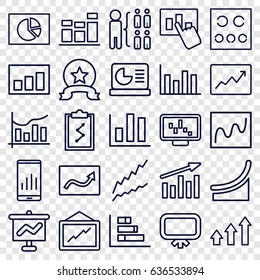 Chart icons set. set of 25 chart outline icons such as board, structure, graph, eye test, line graph