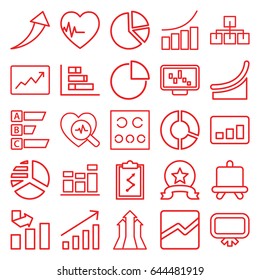 Chart icons set. set of 25 chart outline icons such as board, graph, heartbeat search, eye test, heartbeat, line graph, arrows up, medal, arrow up, graph on display, structure