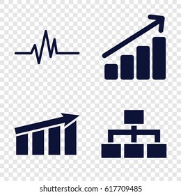 Chart icons set. set of 4 chart filled icons such as structure, heartbeat, graph