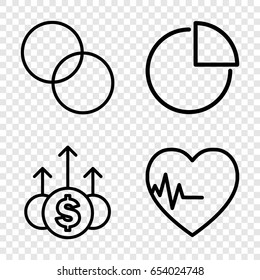 Chart icons set. set of 4 chart outline icons such as circle intersection, heartbeat, pie chart