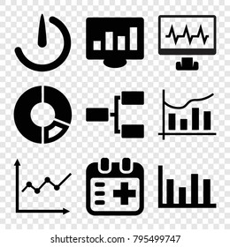 Chart icons. set of 9 editable filled chart icons such as medical appointment, structure, stopwatch camera