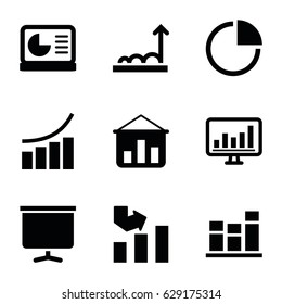 Chart icons set. set of 9 chart filled icons such as graph, board