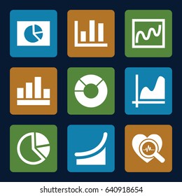 Chart icons set. set of 9 chart filled icons such as heartbeat search