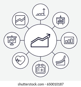 Chart icons set. set of 9 chart outline icons such as heartbeat, medical appointment, graph