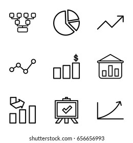 Chart icons set. set of 9 chart outline icons such as graph, board, graph on board
