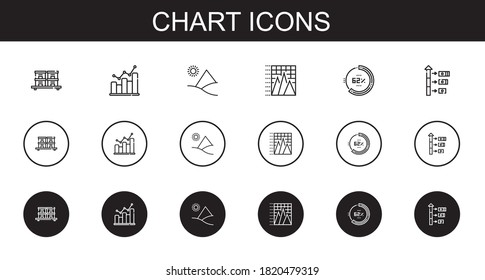 chart icons set. Collection of chart with stock, bar graph, pyramid, pyramid chart, percentage, growth. Editable and scalable icons.