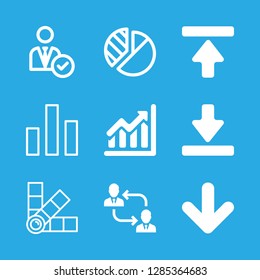 chart icons set with down arrow on horizontal line, manager and up arrow with a line vector set