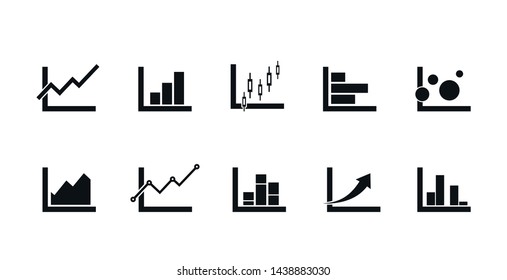 chart icons set for infographic needs. bar, line, areas and candlestick graph signs in simple style