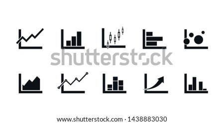 chart icons set for infographic needs. bar, line, areas and candlestick graph signs in simple style