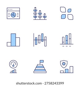 Chart icons set. Line Duotone style, editable stroke. graphic, growthrate, infographic, productivity, pyramidchart, riskmanagement, barchart.