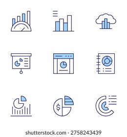 Chart icons set. Line Duotone style, editable stroke. benchmark, chart, cloudcomputing, market, piechart T, piechart, analytics, strategy, web.