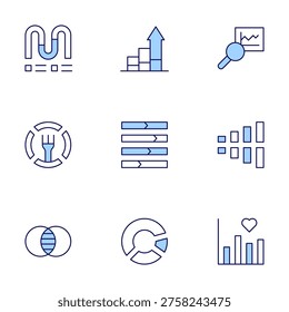 Chart icons set. Line Duotone style, editable stroke. analytics, tracking, diagram, donutchart, graph, balanceddiet, barchart.