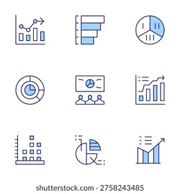 Chart icons set. Line Duotone style, editable stroke. analytics, barchart, growth, horizontalbar, infographics, bargraph, chart.