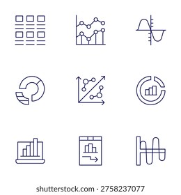 Chart icons set. Thin Line style, editable stroke. infographics, linegraphics, parabola, statistics, strategy, wave, chart, datavisualization.