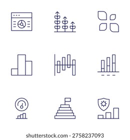 Chart icons set. Thin Line style, editable stroke. graphic, growthrate, infographic, productivity, pyramidchart, riskmanagement, barchart.