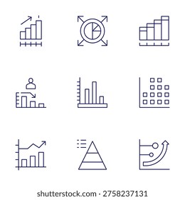 Chart icons set. Thin Line style, editable stroke. graph, graphic, growthchart, productivity, pyramidchart, rise, barchart, bargraph, chart.