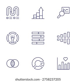 Chart icons set. Thin Line style, editable stroke. analytics, tracking, diagram, donutchart, graph, balanceddiet, barchart.