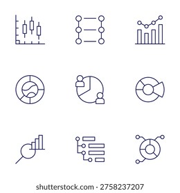 Chart icons set. Thin Line style, editable stroke. analytics, stats, timeline, dataanalysis, diagram, piechart.
