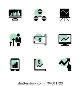 Chart icons. vector collection filled chart icons set.. includes symbols such as graph on display, money graph, structure, career growth. use for web, mobile and ui design.