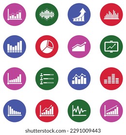 Chart Icons. White Flat Collection In Circle. Vector Illustration.