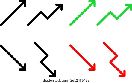 Chart increase decrease arrow icon set. Business growing chart with arrow. economy rise and decline symbol. upward or downward trend bar chart sign. profit and loss statistics
