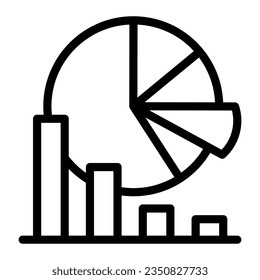 Chart and infographic line icon, startup concept, Financial data statistics sign on white background, business pie chart with graph icon in style for and web. Vector graphics.