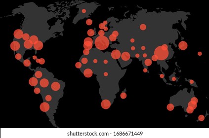 Chart, infographic spread pandemic infection. Epidemic interface outbreak earth. Danger pandemic and epidemic global biohazard. Vector illustration. Foci of infection