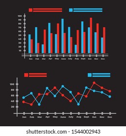 Chart infographic statistics diagram vector business bar and line on a black background