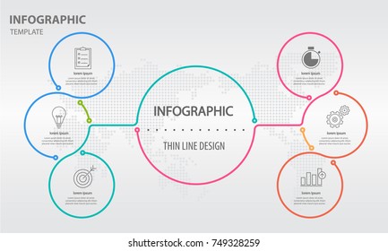 Chart infographics thin line design 6 options. Vector illustration.