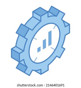 Chart inside cogwheel, an isometric icon of business management 

