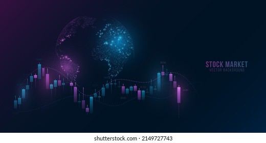 Gráfico de datos financieros de inversión con un planeta futurista. Gráfico de operaciones de inversión en el mercado de valores mundial. Concepto de tecnología empresarial digital. Ilustración vectorial. EPS 10