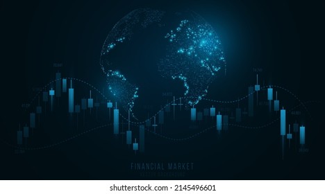 Chart of investment financial data with glowing planet. World stock market investment trading graph. Business technology concept. Vector illustration. EPS 10